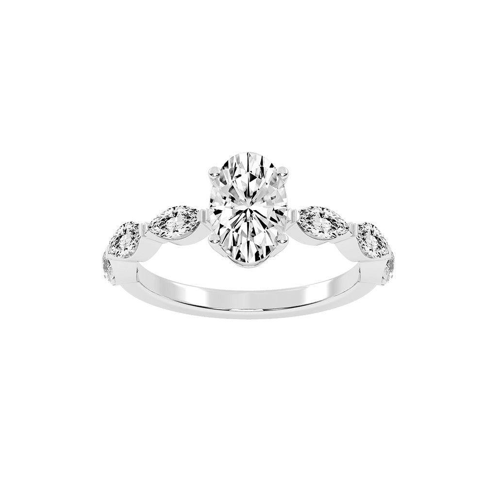 Lustris  Vintage Inspired Oval Cut Side Stone Lab Diamond Ring