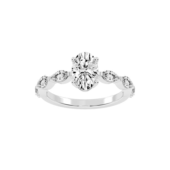 Lustris  Vintage Inspired Oval Cut Side Stone Lab Diamond Ring