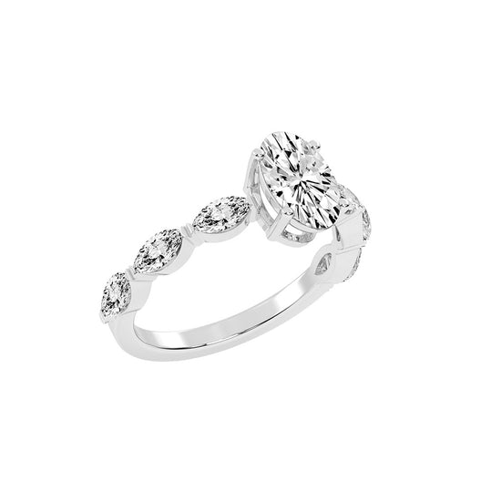 Lustris  Vintage Inspired Oval Cut Side Stone Lab Diamond Ring