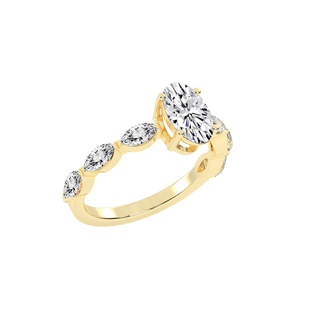 Lustris  Vintage Inspired Oval Cut Side Stone Lab Diamond Ring