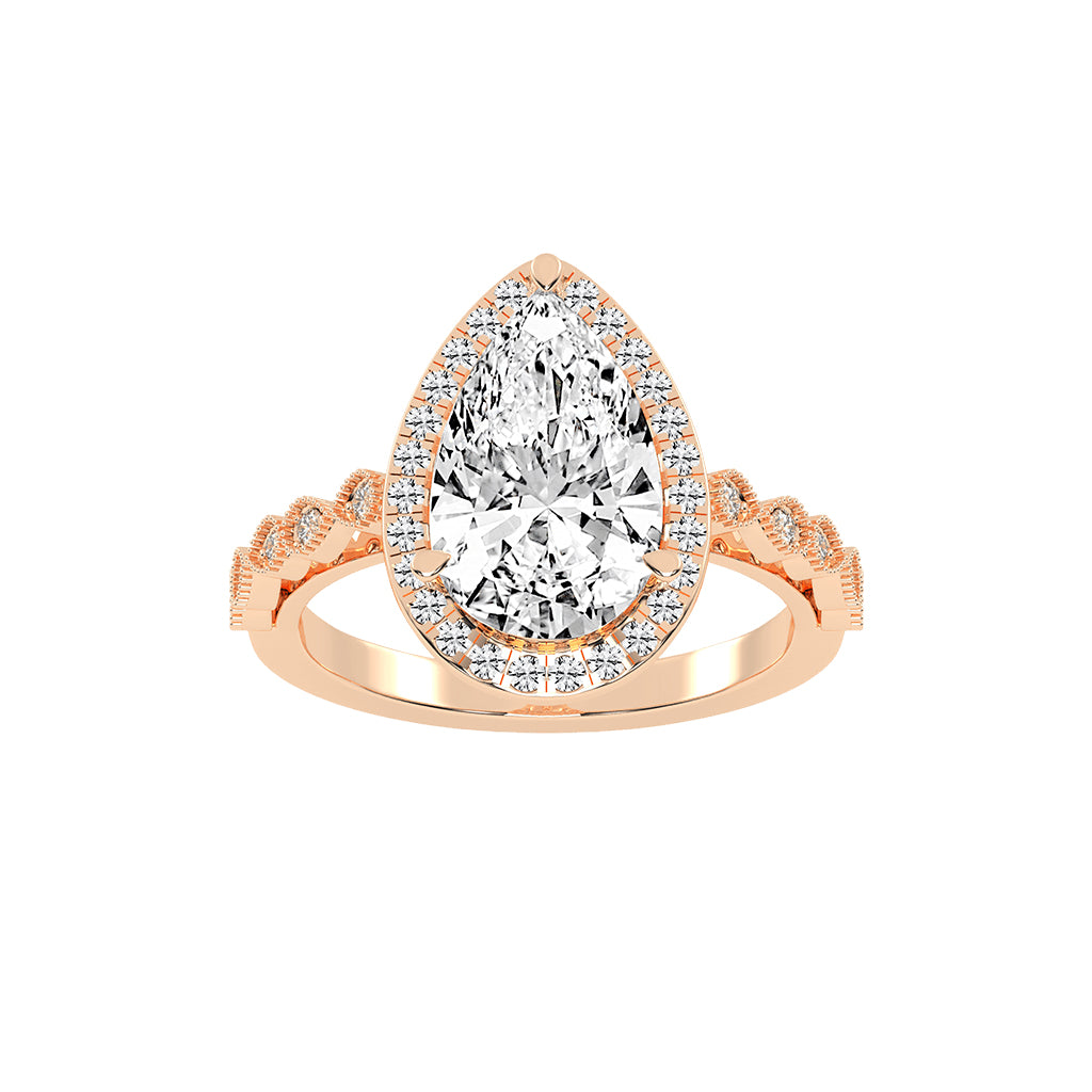 Haliviera Bezel Setting Pear Cut Halo Lab Diamond Ring