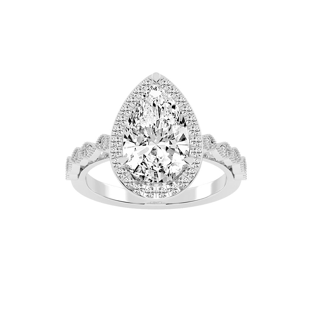 Haliviera Bezel Setting Pear Cut Halo Lab Diamond Ring