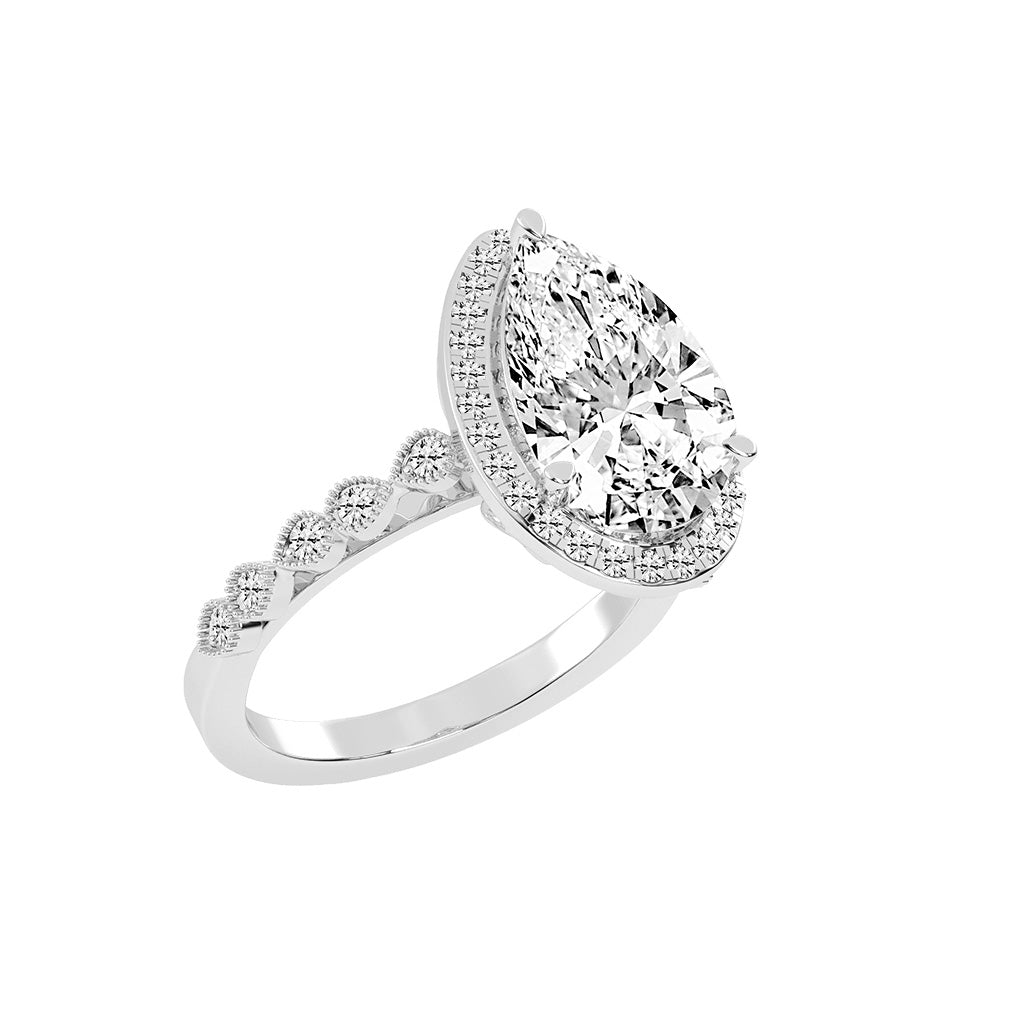Haliviera Bezel Setting Pear Cut Halo Lab Diamond Ring