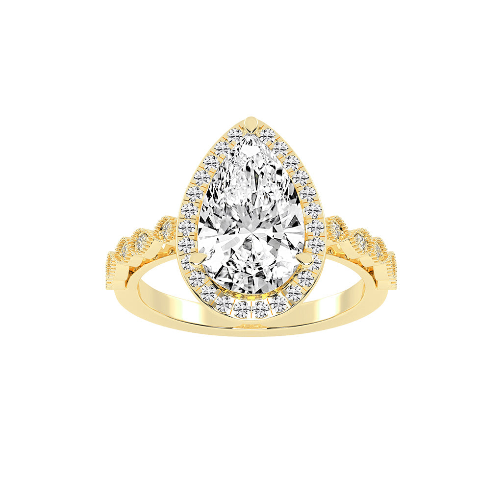 Haliviera Bezel Setting Pear Cut Halo Lab Diamond Ring