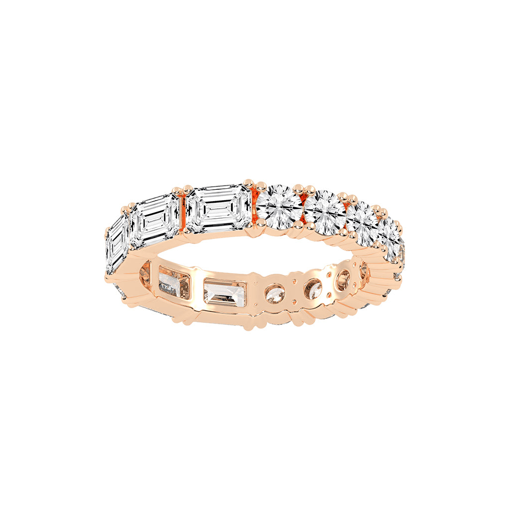 Zeloria Emerald & Round Cut Eternity Lab Diamond Ring