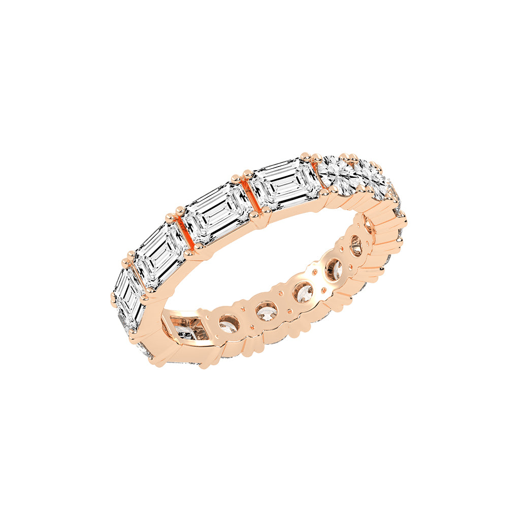 Zeloria Emerald & Round Cut Eternity Lab Diamond Ring