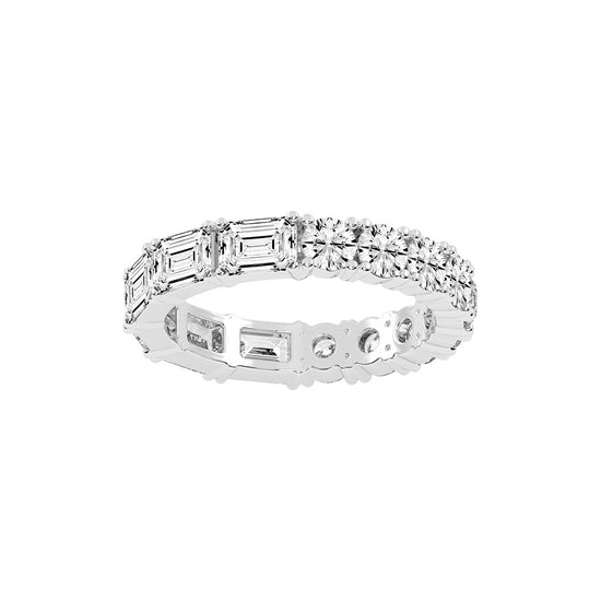 Zeloria Emerald & Round Cut Eternity Lab Diamond Ring