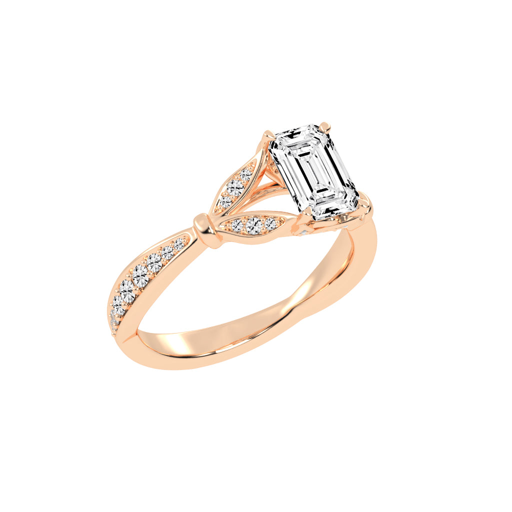 Crystenva Criss-Cross Emerald Cut Side Stone Lab Diamond Ring