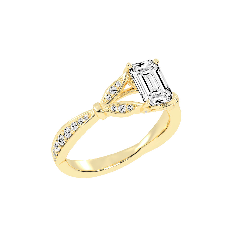 Crystenva Criss-Cross Emerald Cut Side Stone Lab Diamond Ring