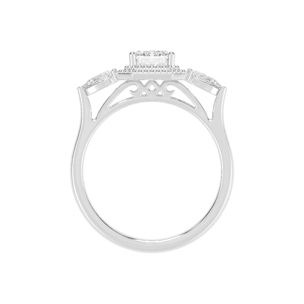 Halionne Four Prong Emerald Cut Halo Lab Diamond Ring