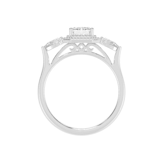 Halionne Four Prong Emerald Cut Halo Lab Diamond Ring