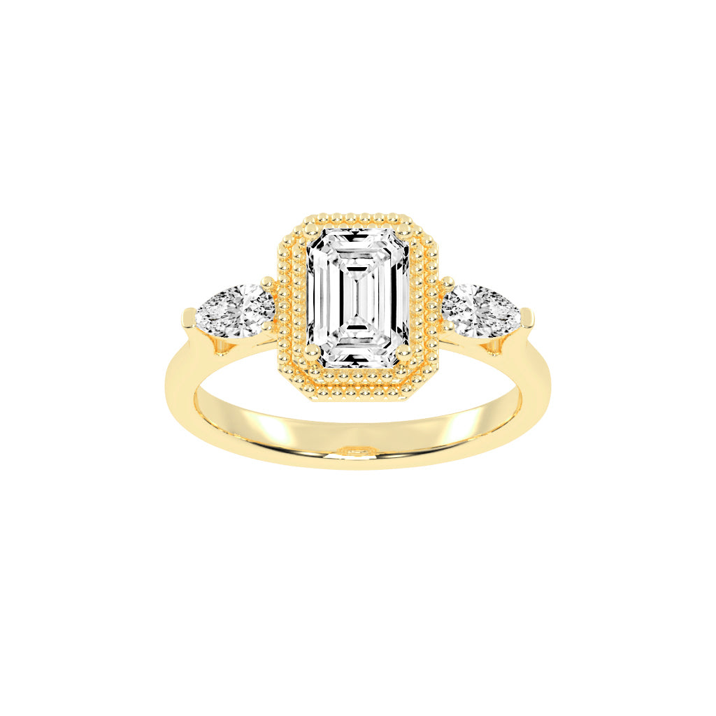 Halionne Four Prong Emerald Cut Halo Lab Diamond Ring