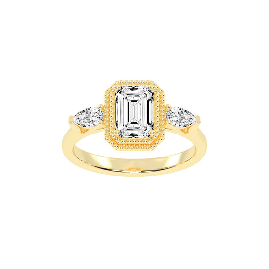 Halionne Four Prong Emerald Cut Halo Lab Diamond Ring
