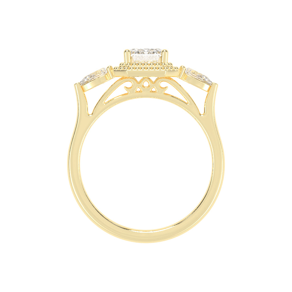 Halionne Four Prong Emerald Cut Halo Lab Diamond Ring