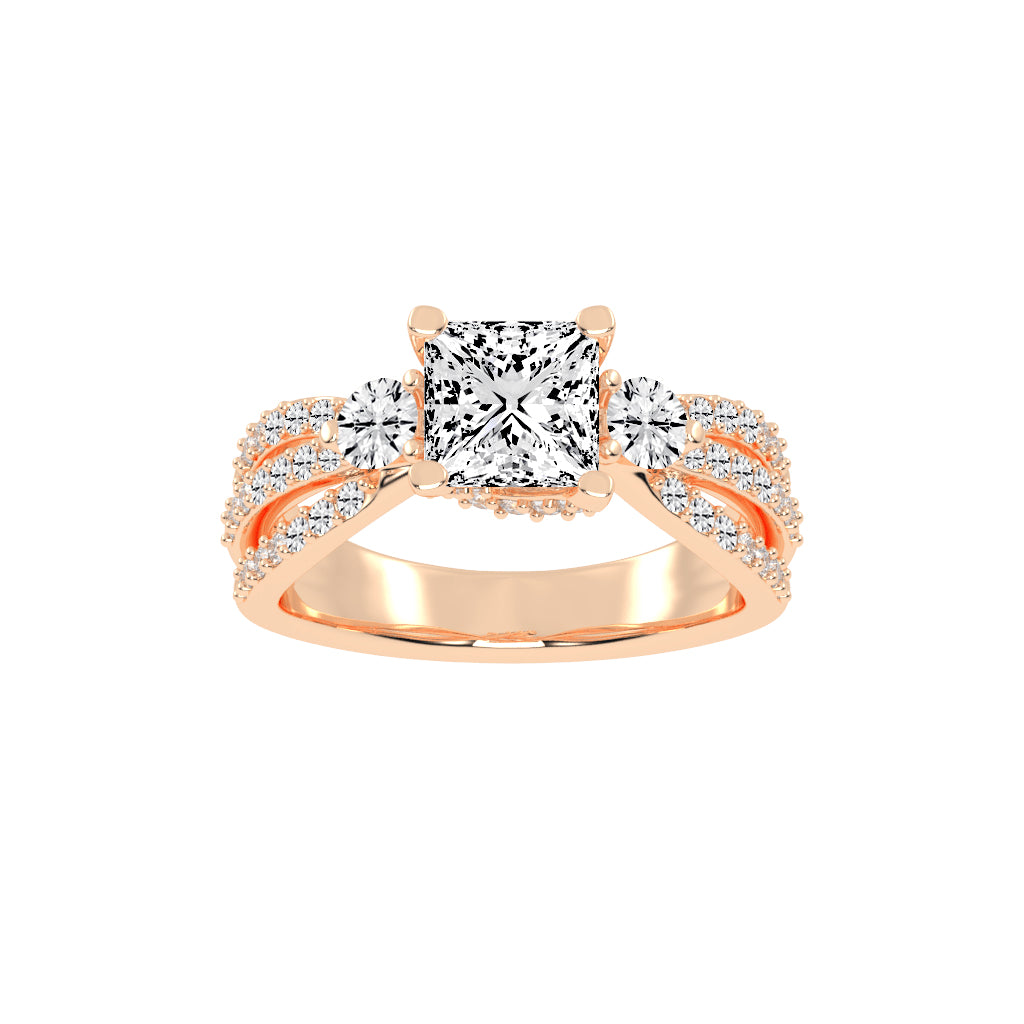 Diamalor Split Shank Princess Cut Side Stone Lab Diamond Ring