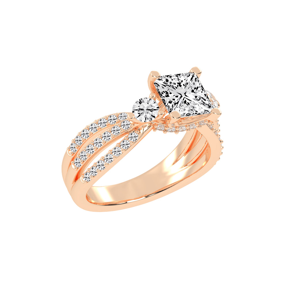 Diamalor Split Shank Princess Cut Side Stone Lab Diamond Ring