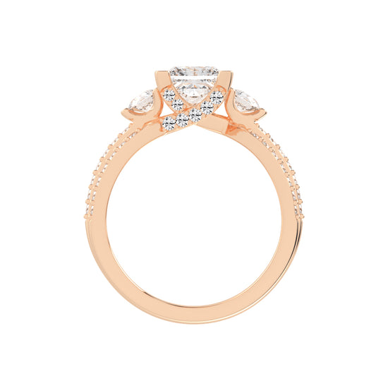 Diamalor Split Shank Princess Cut Side Stone Lab Diamond Ring