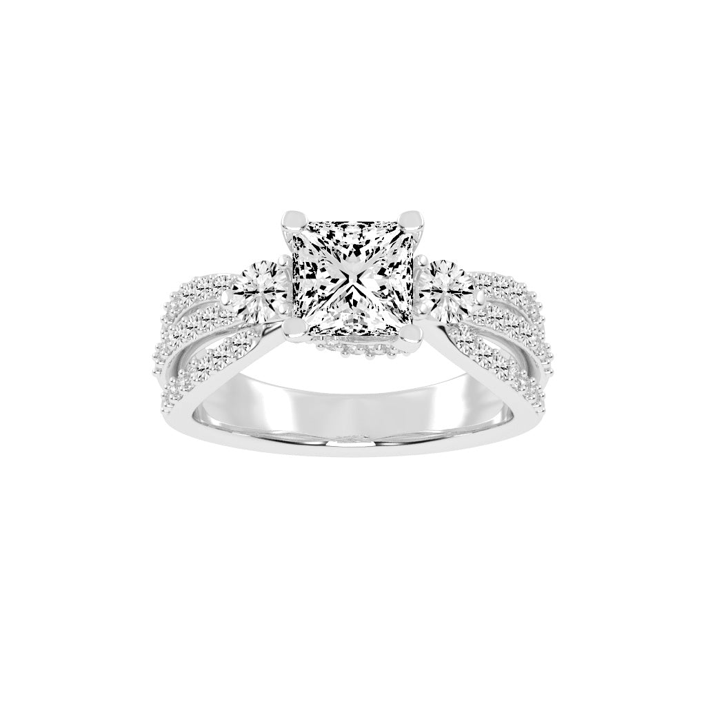 Diamalor Split Shank Princess Cut Side Stone Lab Diamond Ring
