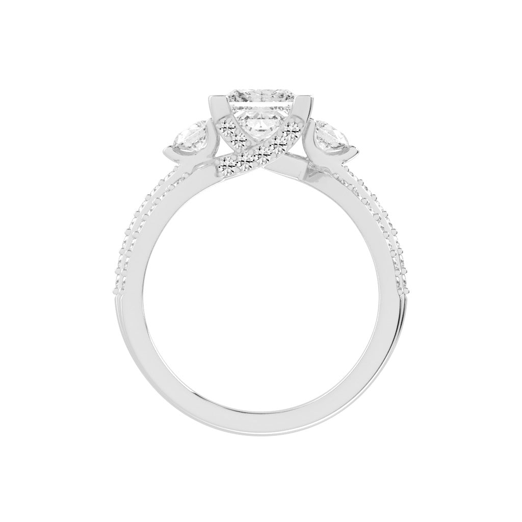 Diamalor Split Shank Princess Cut Side Stone Lab Diamond Ring