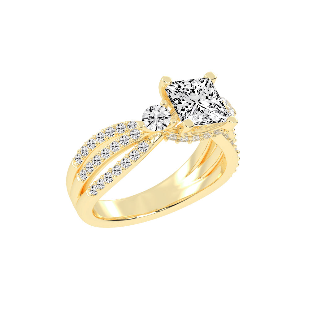 Diamalor Split Shank Princess Cut Side Stone Lab Diamond Ring
