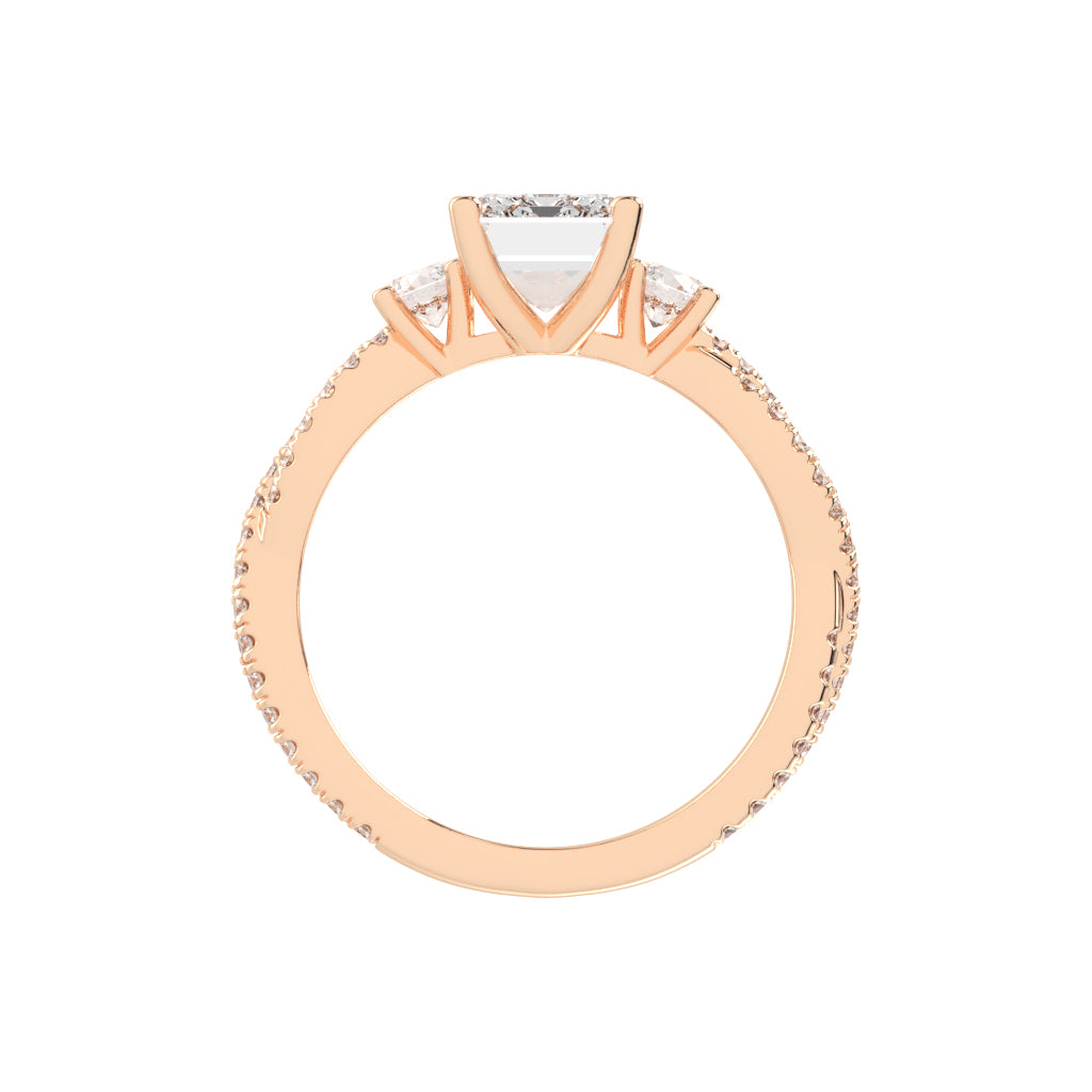 Solendine Emerald Cut Side Stone Lab Diamond Ring