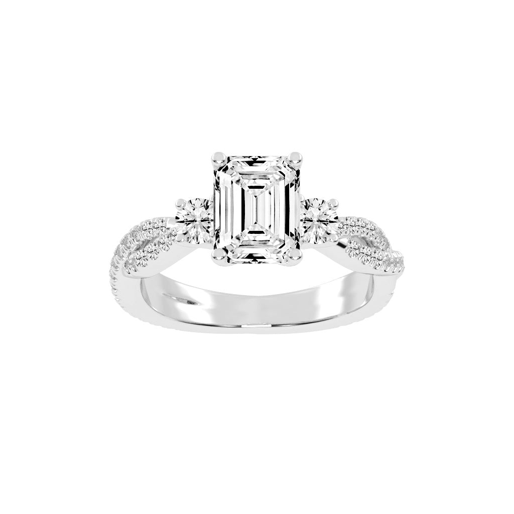 Solendine Emerald Cut Side Stone Lab Diamond Ring