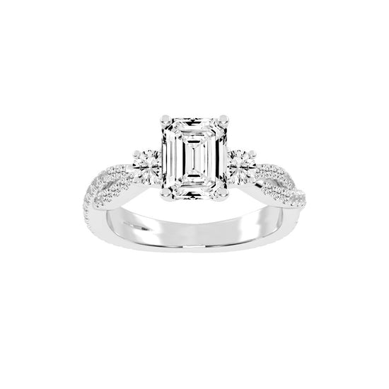 Solendine Emerald Cut Side Stone Lab Diamond Ring