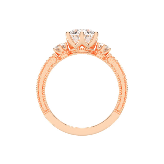 Trivoria Feligree Style Oval Cut Three Stone Lab Diamond Ring
