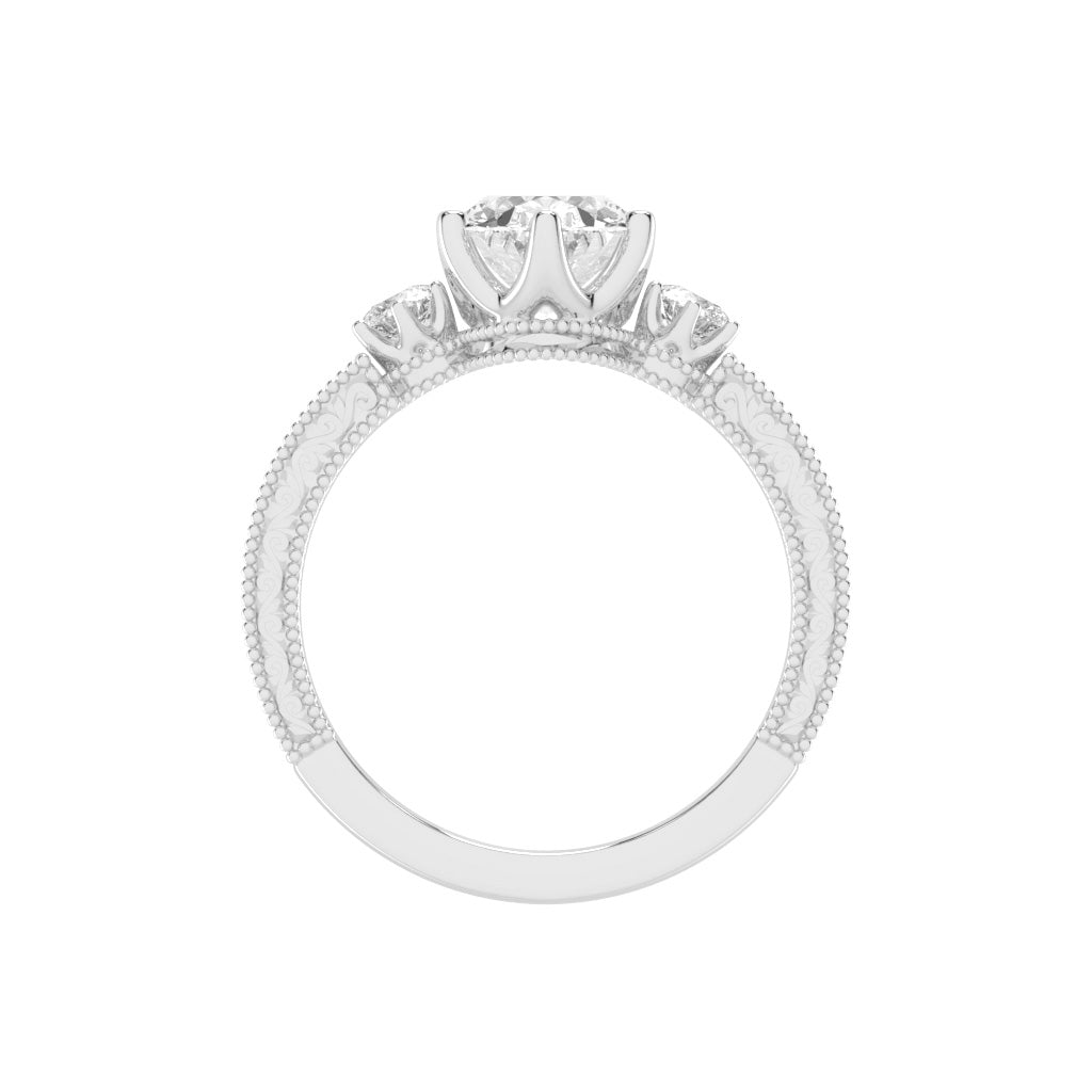 Trivoria Feligree Style Oval Cut Three Stone Lab Diamond Ring