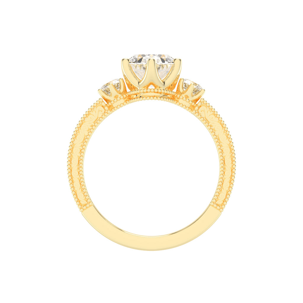 Trivoria Feligree Style Oval Cut Three Stone Lab Diamond Ring
