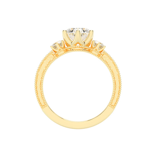 Trivoria Feligree Style Oval Cut Three Stone Lab Diamond Ring