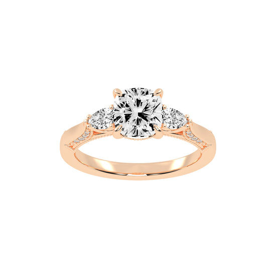 Trinova Three Stone Cushion Cut Lab Diamond Ring