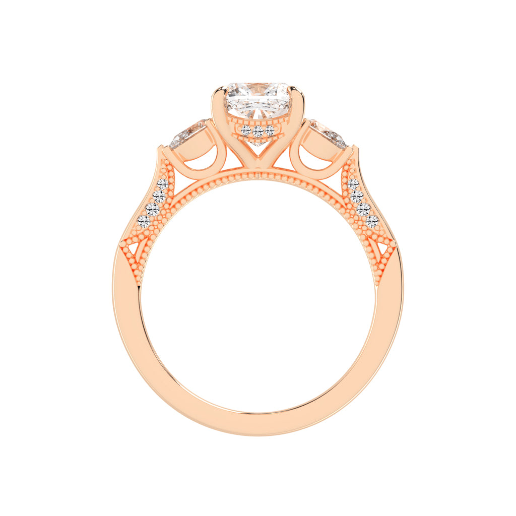Trinova Three Stone Cushion Cut Lab Diamond Ring