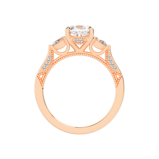 Trinova Three Stone Cushion Cut Lab Diamond Ring