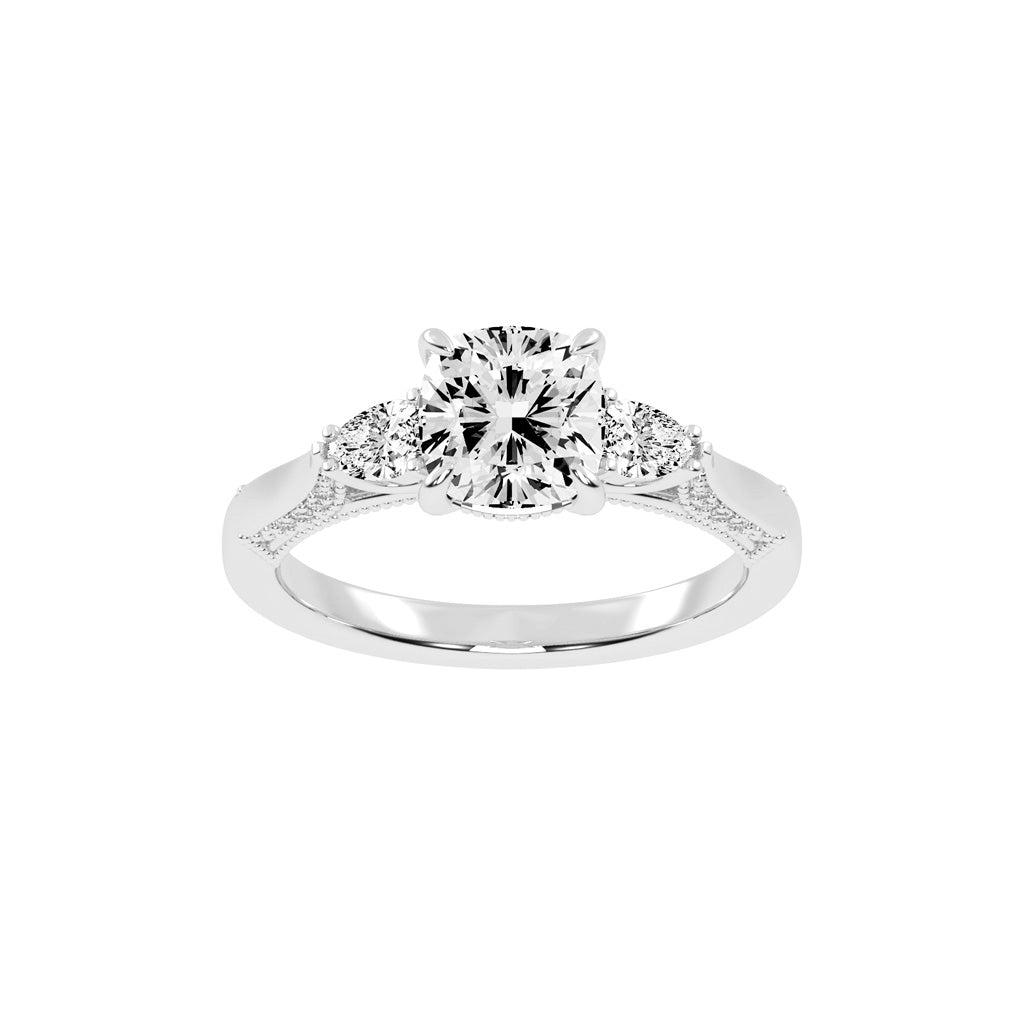 Trinova Three Stone Cushion Cut Lab Diamond Ring