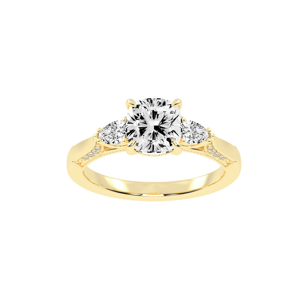 Trinova Three Stone Cushion Cut Lab Diamond Ring