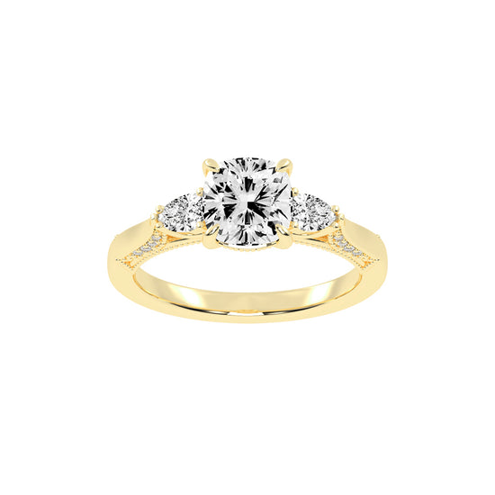 Trinova Three Stone Cushion Cut Lab Diamond Ring