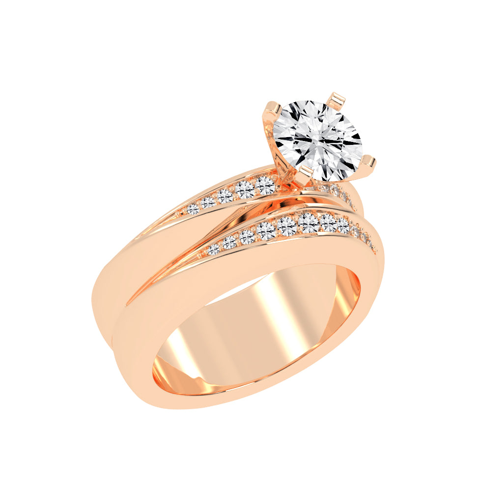 Siderluxe Twisted Round Cut Side Stone Lab Diamond Ring