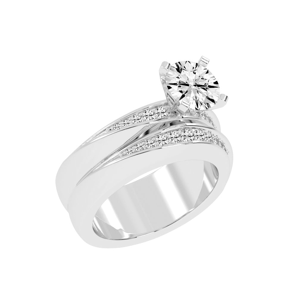 Siderluxe Twisted Round Cut Side Stone Lab Diamond Ring