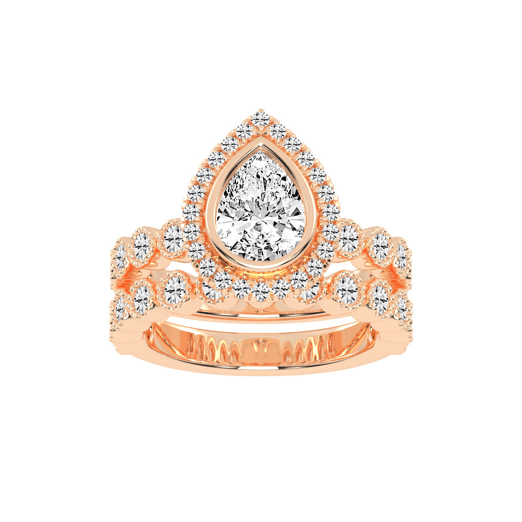 Halidelle Bezelset Pear Cut Halo Lab Diamond Ring