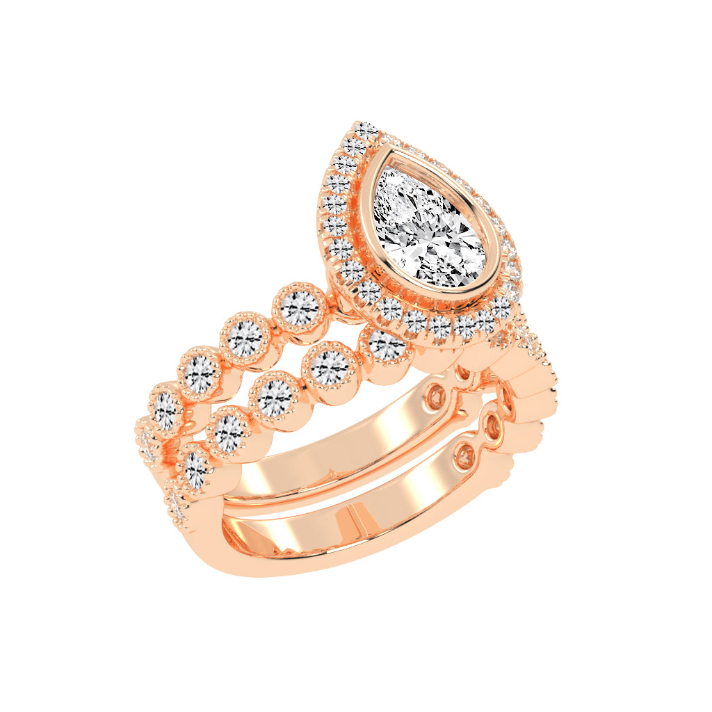 Halidelle Bezelset Pear Cut Halo Lab Diamond Ring