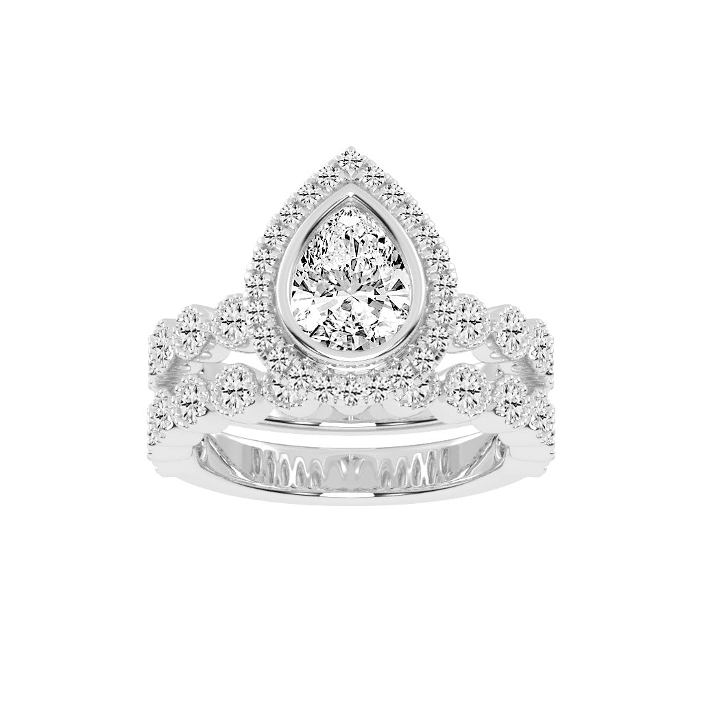 Halidelle Bezelset Pear Cut Halo Lab Diamond Ring