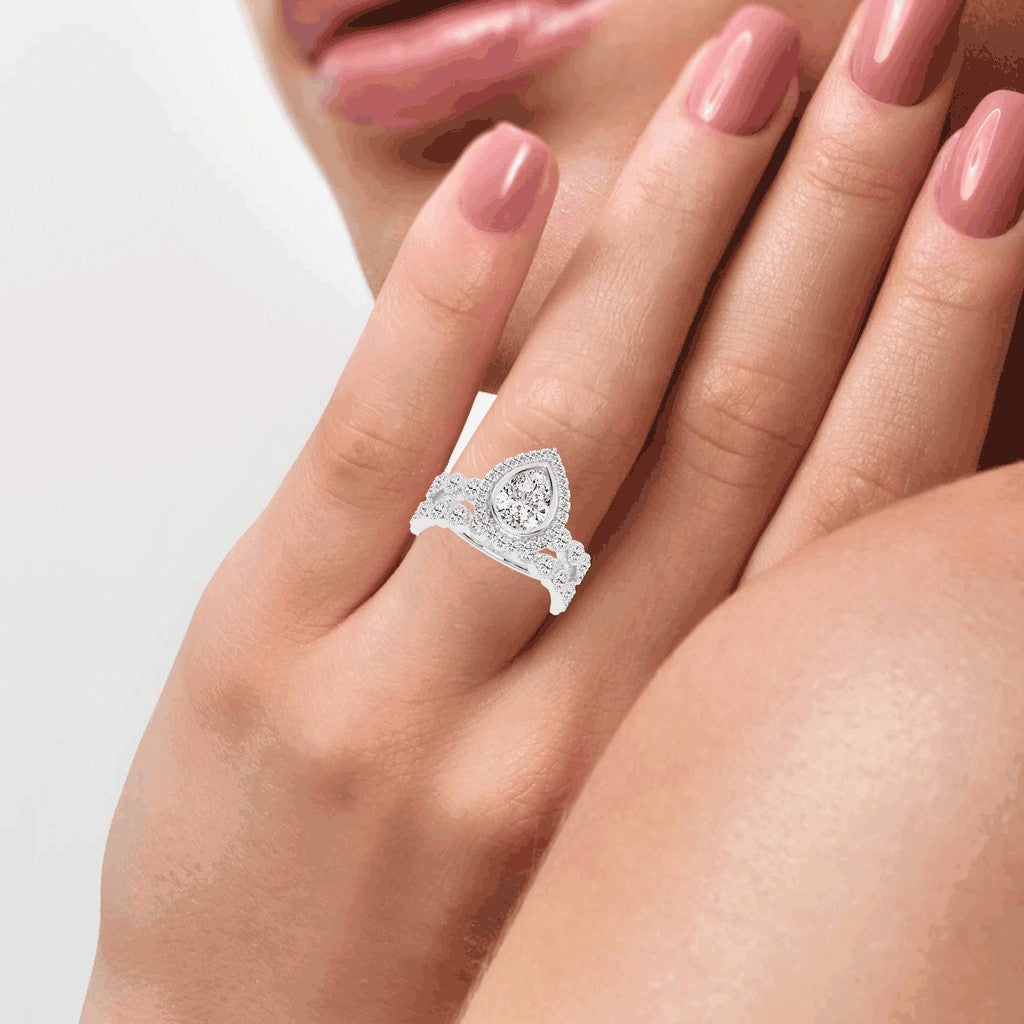 Halidelle Bezelset Pear Cut Halo Lab Diamond Ring