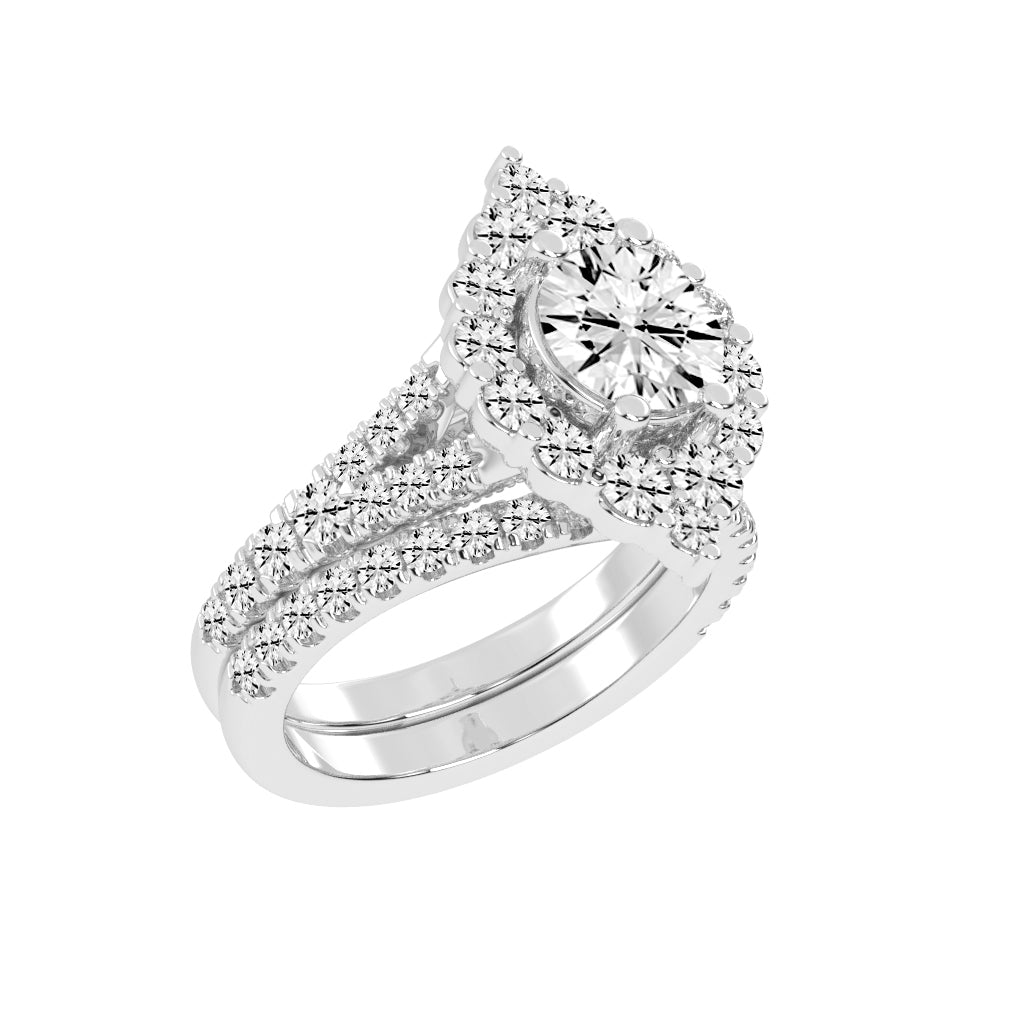 Haletrix Six Leaf Round Cut Halo Lab Diamond Ring
