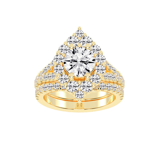 Haletrix Six Leaf Round Cut Halo Lab Diamond Ring