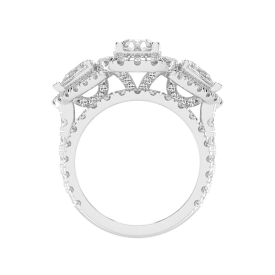 Halienneva Three Stone Pear Cut Halo Lab Diamond Ring