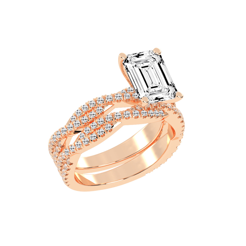 Luxriva Braided Emerald Cut Classic Lab Diamond Ring