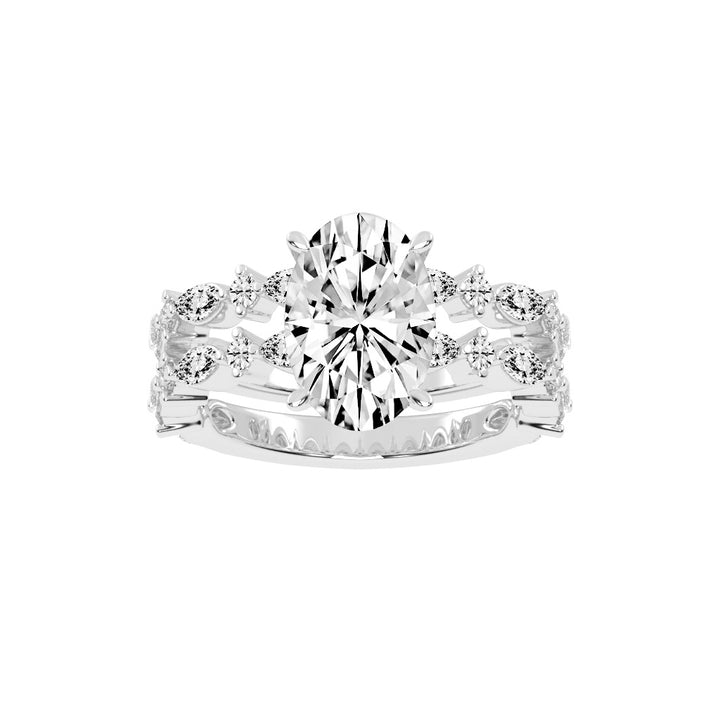 Orimelle Vintage Oval Cut Side Stone Lab Diamond Ring