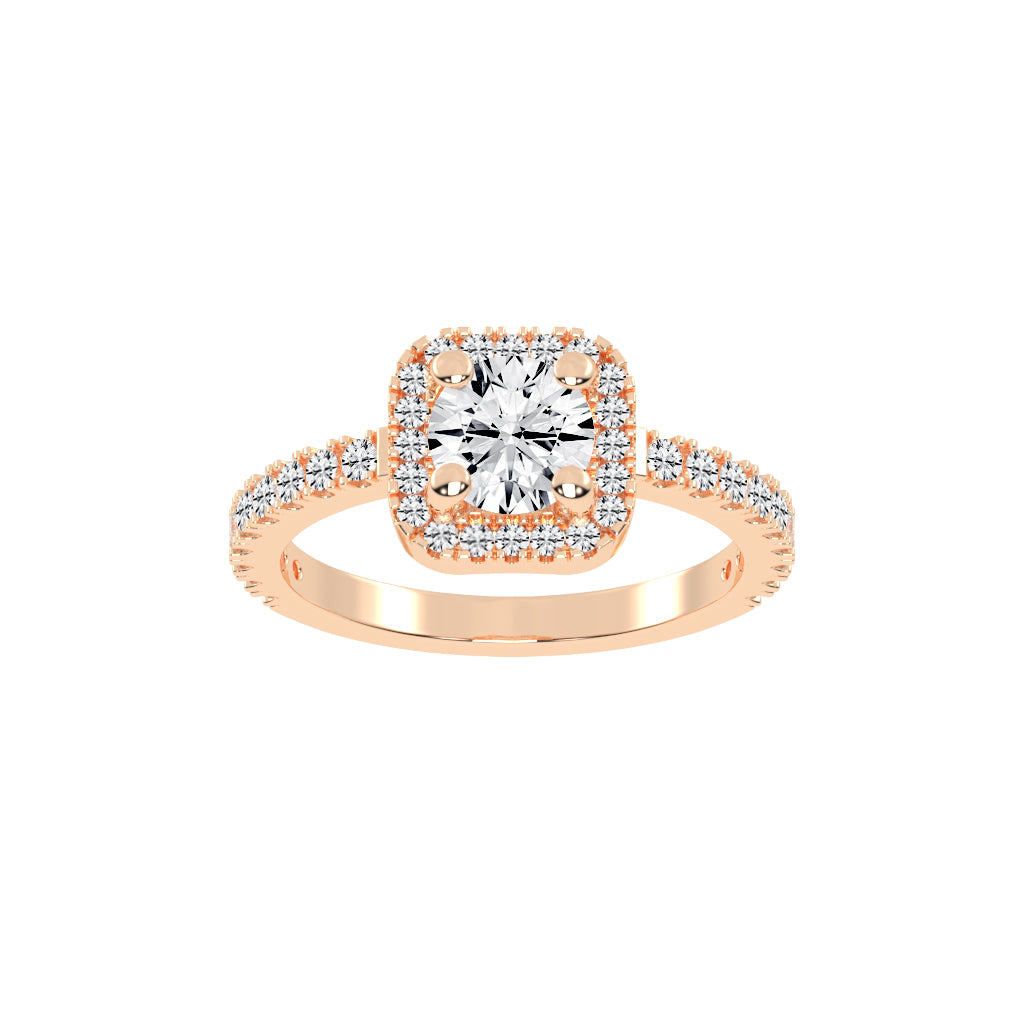 Diamorelle Shared Prong Round Cut Halo Lab Diamond Ring
