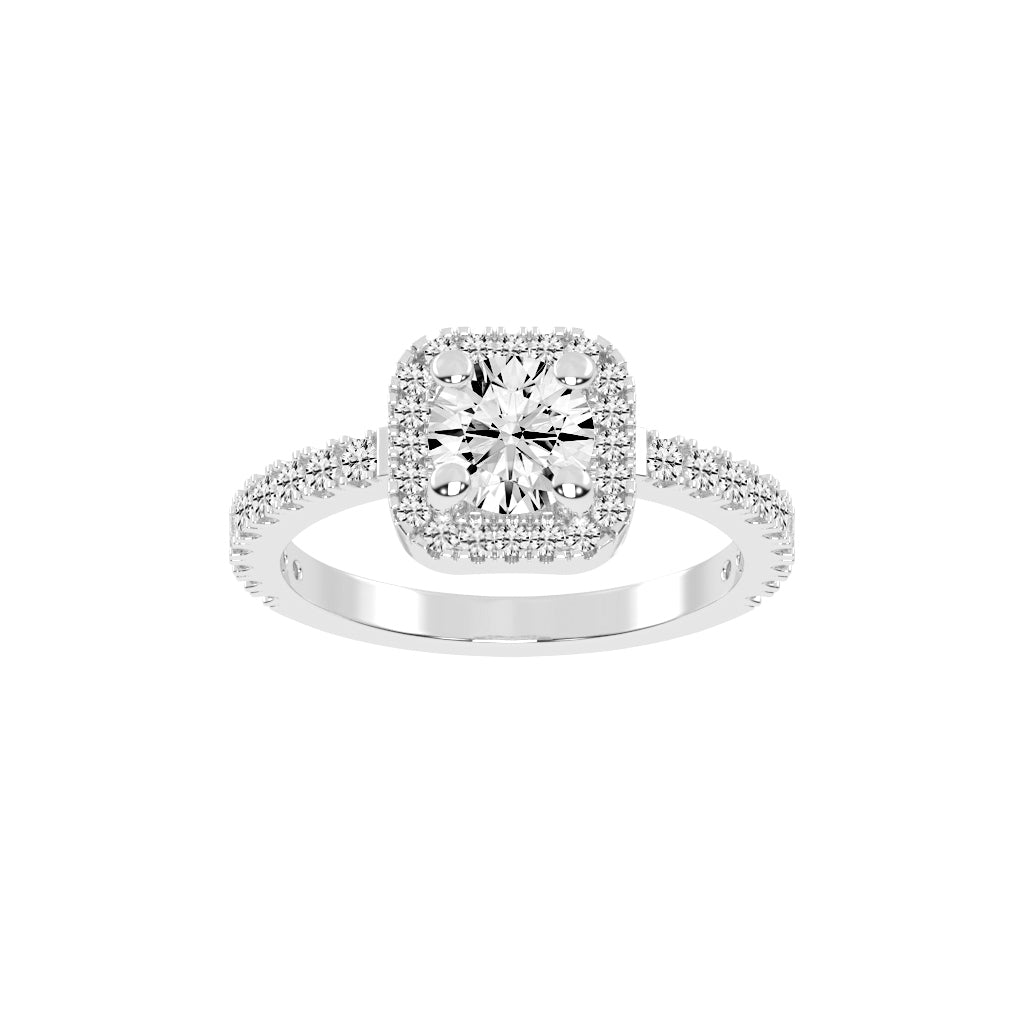 Diamorelle Shared Prong Round Cut Halo Lab Diamond Ring